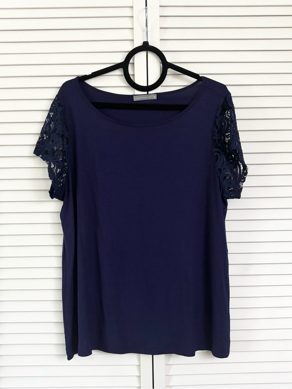 Loveappella Dark Royal Blue Short Sleeve Top with Lace Sleeves, Size: 1X, NWOT